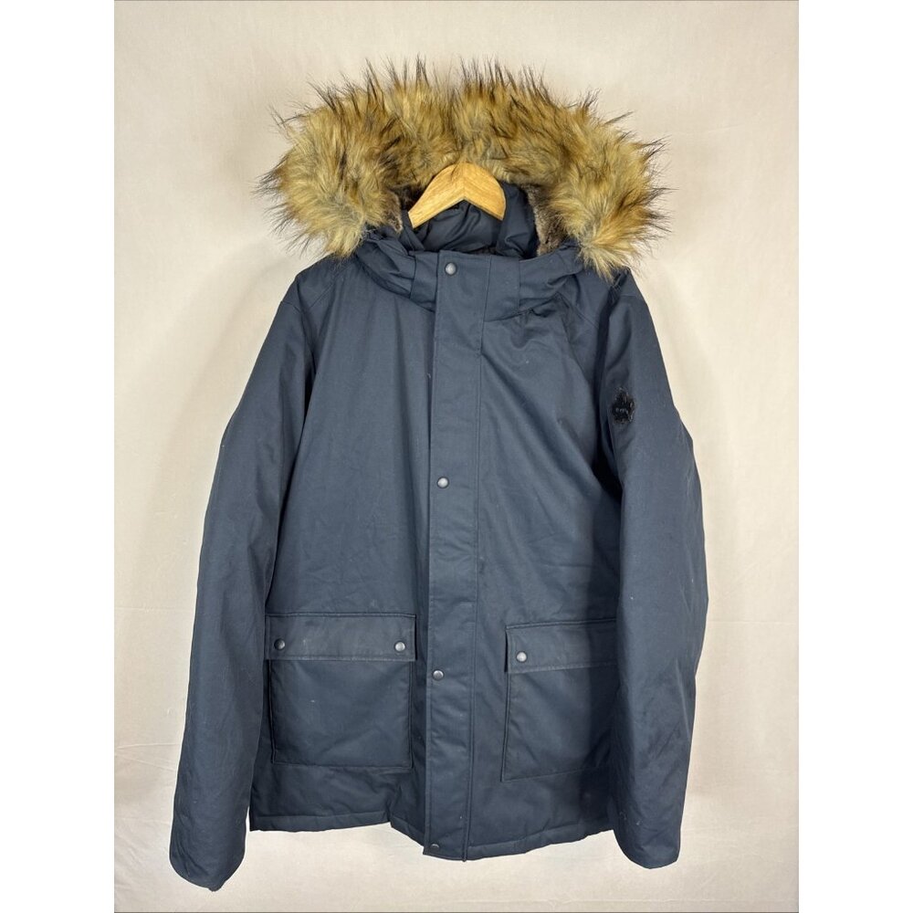Toboggan Canada Joey Parka XL Blue Faux Fur Hood Duck Down Winter Coat